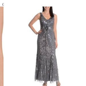 Sequined gunmetal evening gown